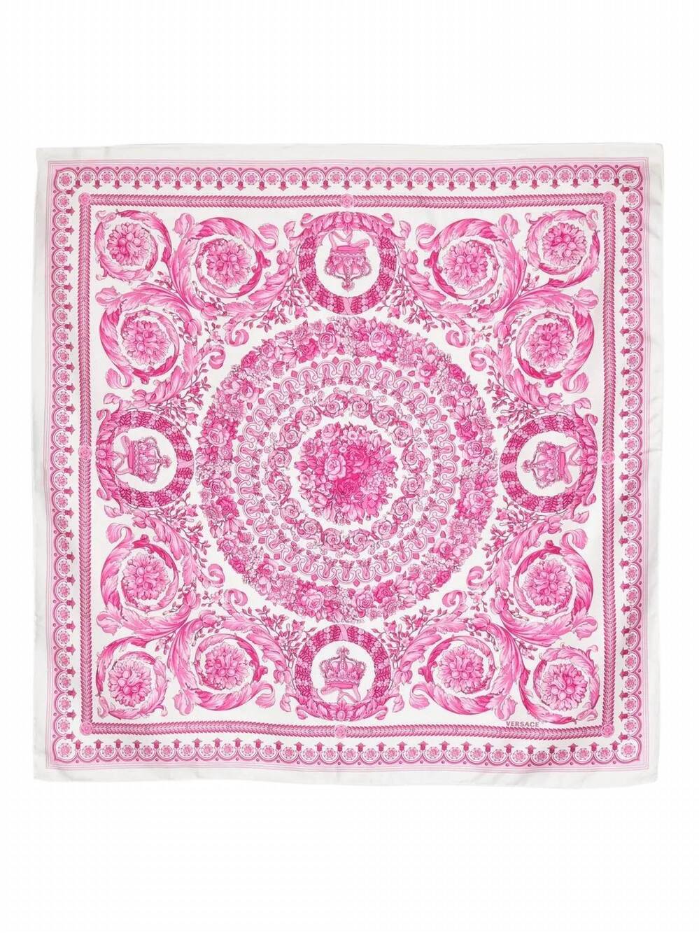 NEW VERSACE women's baroque-inspired silk scarf in white and pink